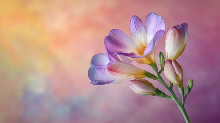 Fototapeta premium A pretty freesia against a colorful backdrop.
