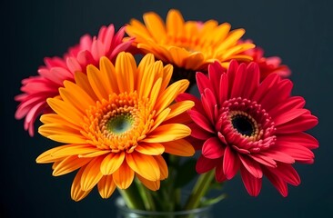 Bright bouquet of gerberas and carnations, card for Women's Day
