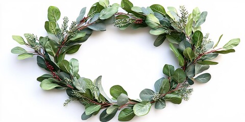 Fototapeta premium Elegant Green Eucalyptus Wreath White Background Simple Design