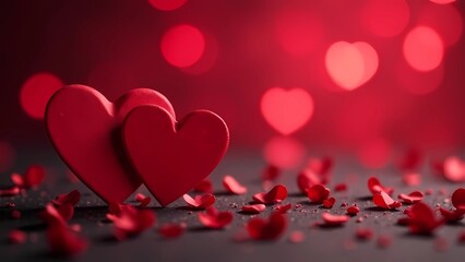 Valentines Card With Red Hearts On bokeh background