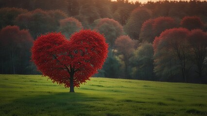 Red heart shaped tree wallpaper