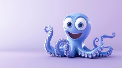 Playful blue octopus character in animated style underwater scene 3d art whimsical environment