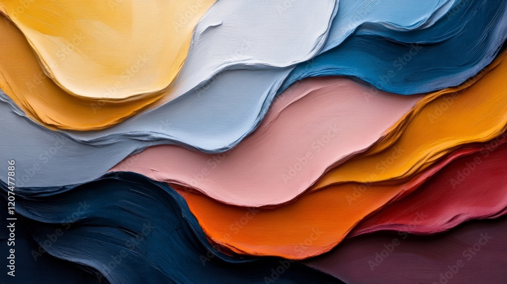 Poster colorful textured layers of paint creating an abstract visual effect.