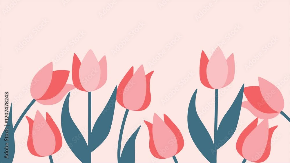 Poster tulips on a pink background. minimal modern seamless motion design. abstract loop animation