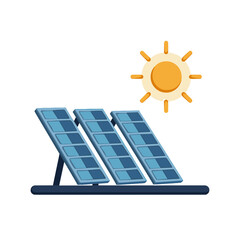 Solar panels with sun illustration on white background, minimalistic design