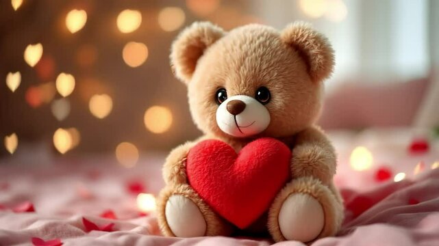 Teddy Bear with Heart and Bokeh Background