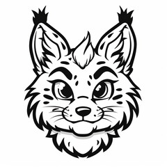 Cute Lynx Vector Logo in Black and White Outline Design