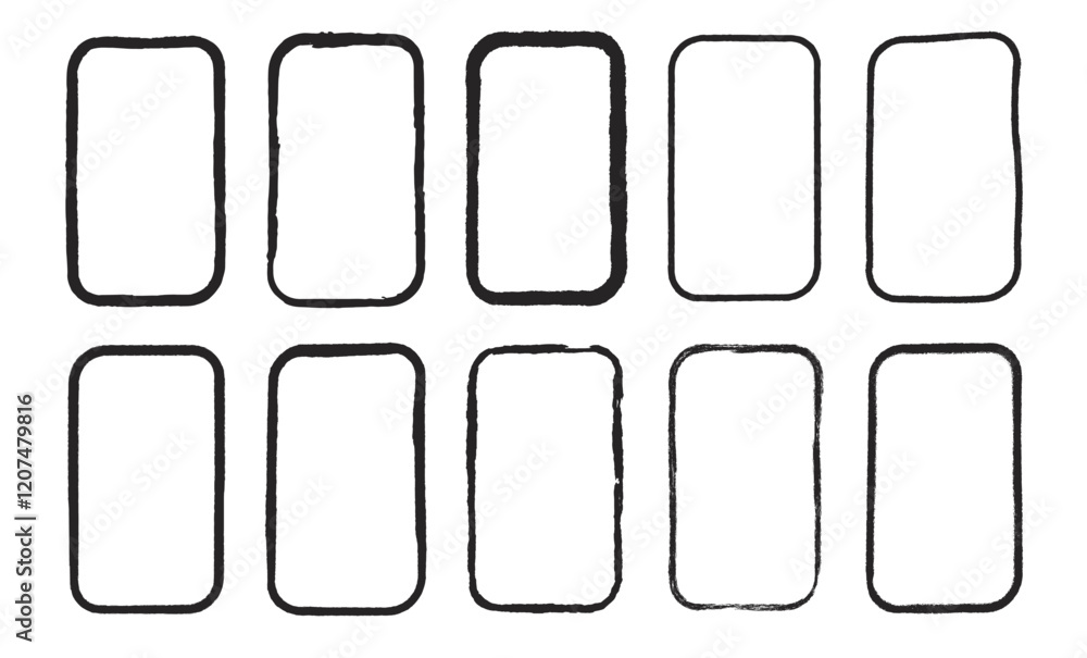Poster grunge rectangles with round edges set. box border square shapes modern black. vector hand drawn col