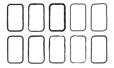 Grunge rectangles with round edges set. Box border square shapes modern black. Vector hand drawn collection illustration isolated on white background.