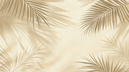 The intricate shadow of palm tree leaves gently falling on a beige background, evoking a serene and tropical ambiance