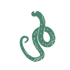 Fototapeta premium Green snake Chinese New Years symbol. Cny zodiac snake lunar 2025 isolated on white background. Vector hand drawn flat illustration