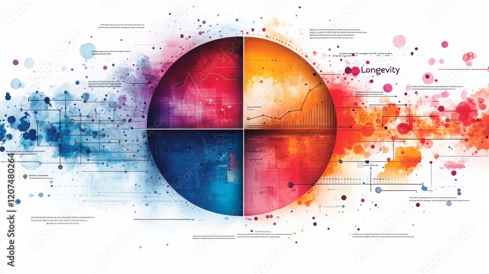 Poster analyzing factors contributing to longevity through a visually engaging pie chart representation