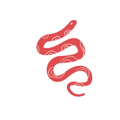 Obraz premium Red snake Chinese New Years symbol. Cny zodiac snake lunar 2025 isolated on white background. Vector hand drawn flat illustration