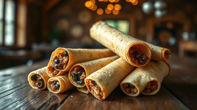 Delicious Churrito Snack on Rustic Wooden Table - Photorealistic Food Photography