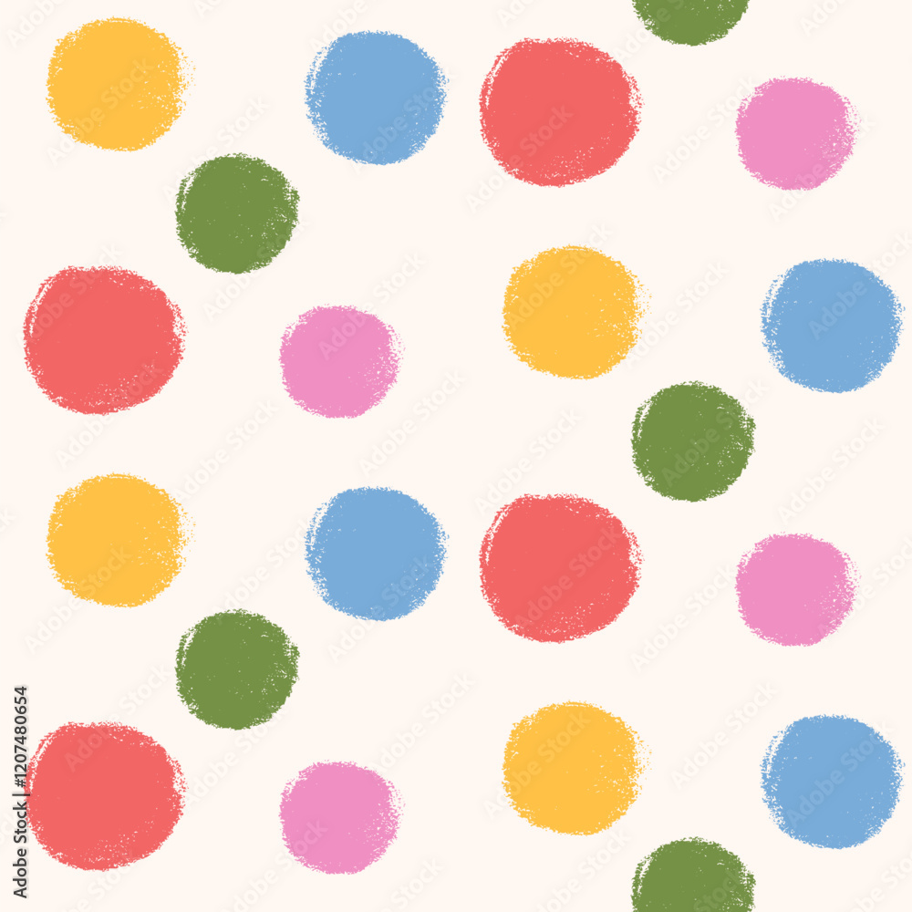 Poster polka dots abstract seamless pattern couache drawn. circular spots allover background. round brush b
