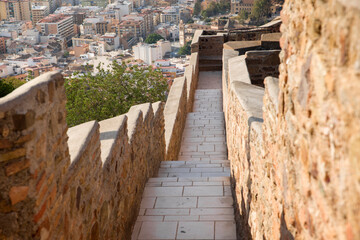 Passageway corridor within the walls of the Gibralfaro Castle in Malaga, Spain.