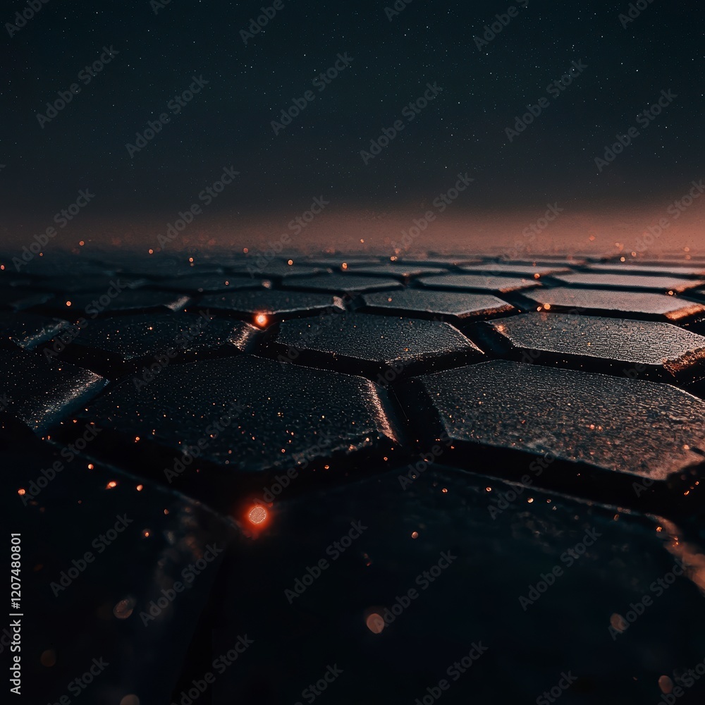 Aufkleber dark hexagon pattern background glowing lights abstract texture