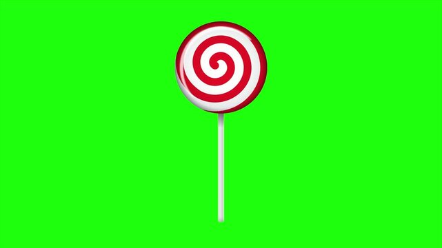 Lollipop on stick animation. Striped twisted candy. Sweet candy animation. Animation for new years day, winter holiday, dessert, new years event