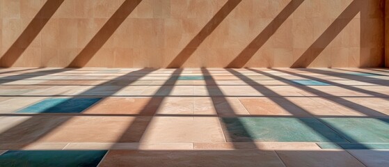 Modern Beige Tile Floor with Sunlight Shadows  Interior Design Background