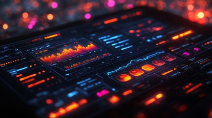 Real-time financial analytics dashboard showcasing dynamic data visualization at nighttime