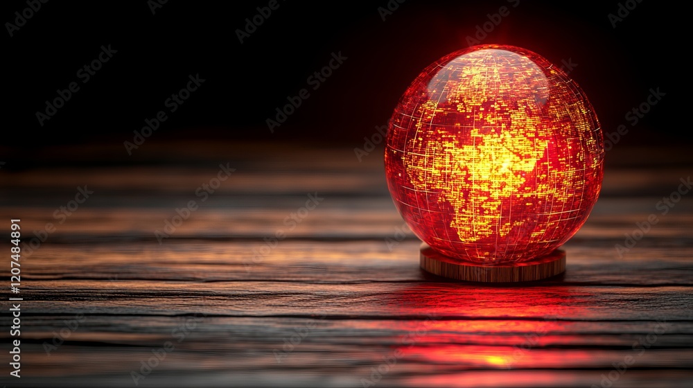 Aufkleber glowing red world globe digital art background map data dark light