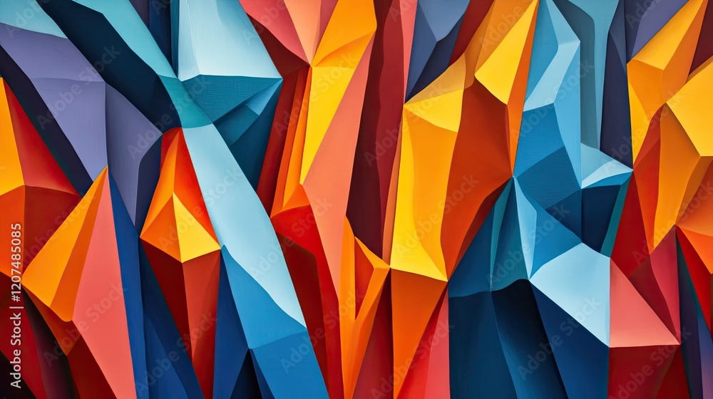 Aufkleber a colorful close-up of folded paper in geometric shapes, featuring sharp angles and bold color contr