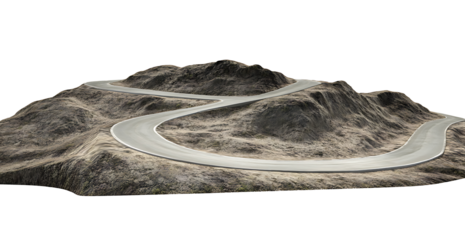 Curvy mountain road with greenery, cut out