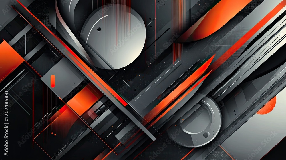 Fototapete a dynamic geometric design of gray and orange planes, angular lines, and reflective surfaces creatin