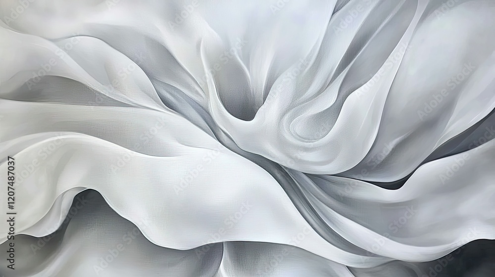 Poster a soft and delicate white satin fabric texture with subtle silver highlights, creating a flowing and