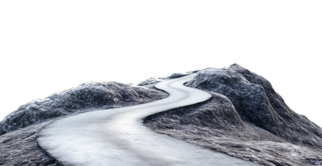 Curvy mountain road with greenery, cut out