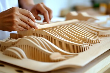 Intricate Wood Architecture Model in Progress