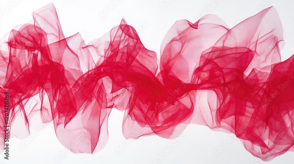 Poster Abstract background with red tulle fabric arranged in flowing folds, emphasizing delicate textures and elegance