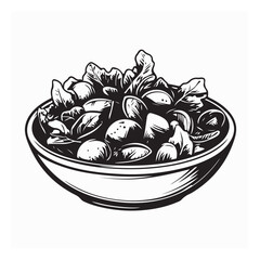 Vegetable salad in white bowl Image Vector isolated on white background.