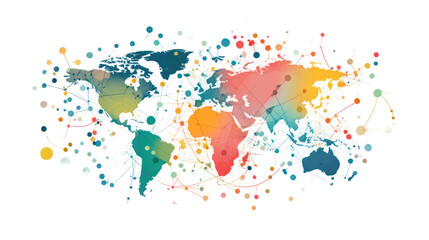 Obraz premium Colorful world map illustration with vibrant splashes. Perfect for educational materials, travel blogs, and global awareness campaigns.
