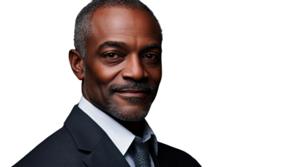 Confident businessman in a suit smiling at the camera, showcasing professionalism and approachability, with a neutral backdrop.