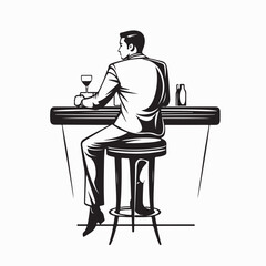 Man Sitting at Bar Vector Image isolated on white background.