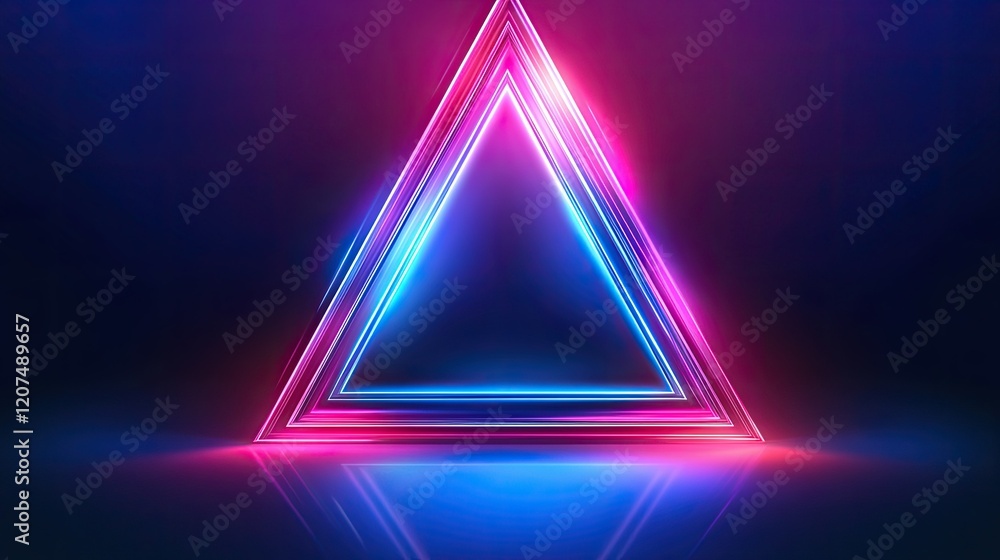 Poster abstract triangle light design with sharp edges and glowing neon hues, arranged in a dynamic pattern