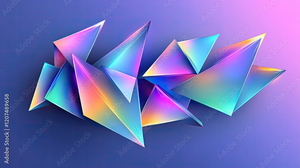 Poster abstract triangle light design with sharp edges and glowing neon hues, arranged in a dynamic pattern