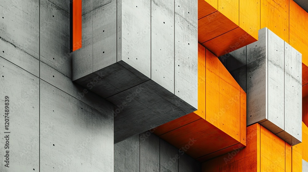 Aufkleber abstract view of building corners with angular gray planes, bold orange accents, and subtle light re