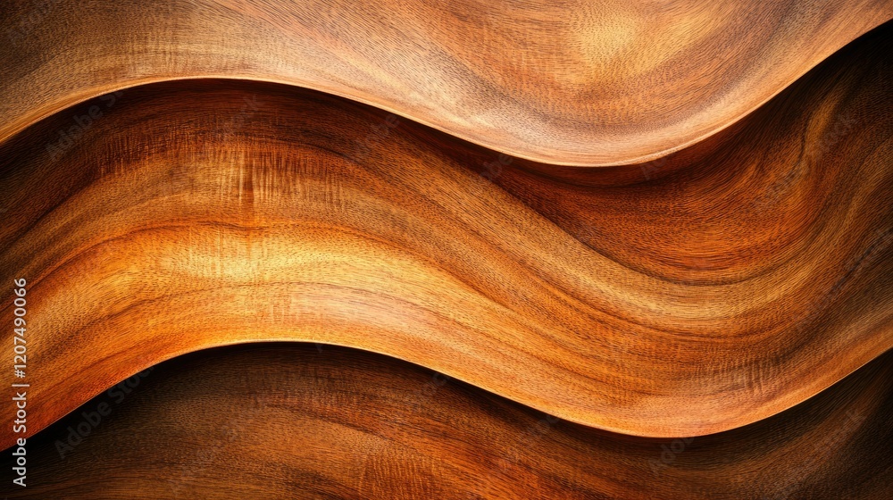 Aufkleber abstract wood surface with a d undulating wave design, highlighting grain patterns and smooth curves