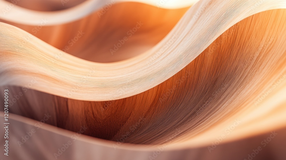 Aufkleber abstract wood surface with a d undulating wave design, highlighting grain patterns and smooth curves