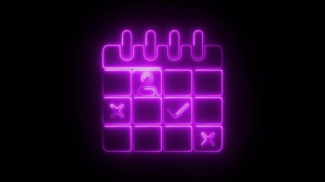 Glowing Neon Schedule Icon, Symbol of Time Management and Task Planning, HD Video Motion Graphic Animation on Black Background