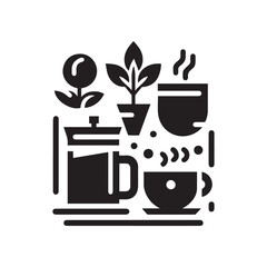 Coffee shop logo. Retro badge coffee bean and leaf branch with mountain natural icon line stamp logo vector design in vintage hipster modern style, premium coffee shop bar brand symbol icon