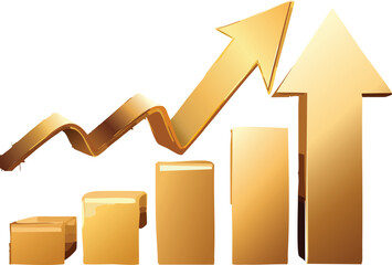 Business graph and arrow. Business chart up gold arrow sign.