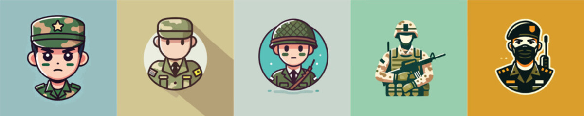 Collection of animated soldier character vectors