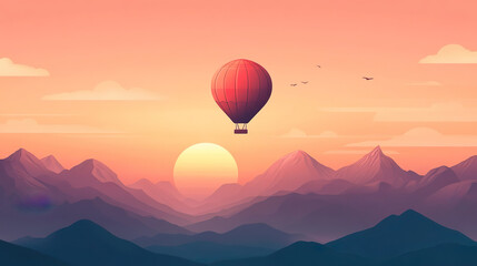 Fototapeta premium beautiful inspirational landscape with hot air balloon flying in the sky, travel destination