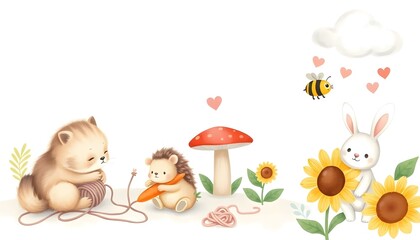 Adorable Woodland Creatures Playing in a Sunny Meadow