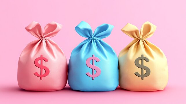 Three Money Bags Symbolizing Wealth Abundance Prosperity Financial Success and Economic Growth Concept