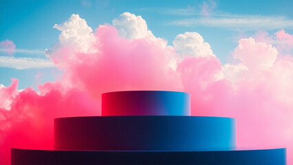 white podium with smoke and cloud effects with bold red lighting