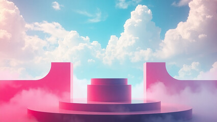 white podium with smoke and cloud effects with bold red lighting